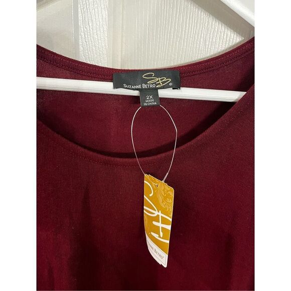 Suzanne Betro Burgundy Tiered Hem Tunic Top sz 2X NWT - Picture 4 of 8